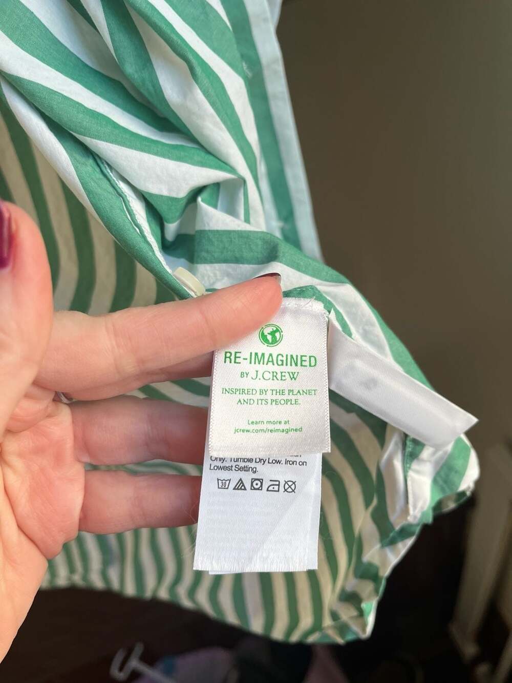 J.Crew Re-Imagined Relaxed-Fit Striped Cotton Poplin Shirt in Green/White - Picture 3 of 3